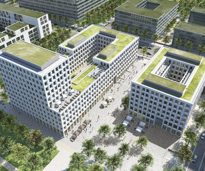 Sicht von oben auf den Businessquartier in München